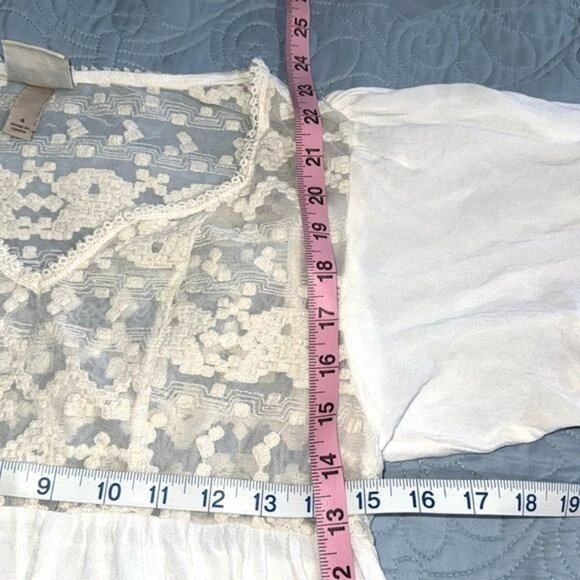 Knox Rose Lace & Cotton Boho Peasant Blouse V-Neck Sheer Accents Short Sleeve Wo - Picture 8 of 8